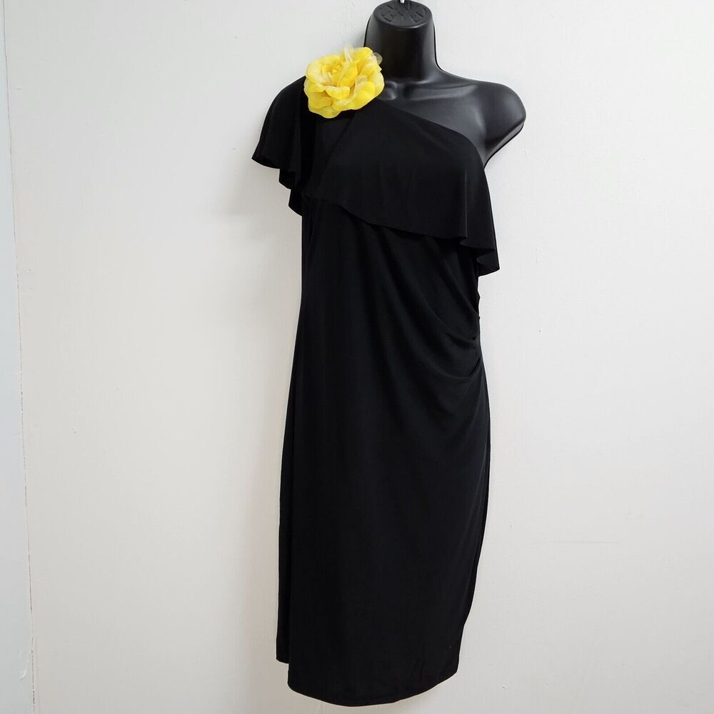 Emma & Michele Dress Women's Medium Black Yellow Floral Evening Wear